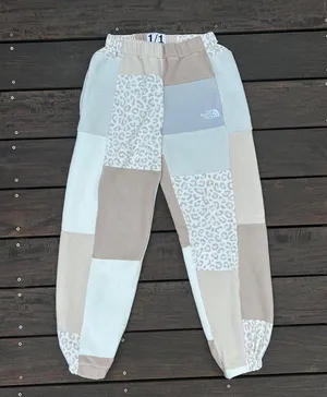 Cream/Tan Neutral 1/1 Luminate Thrifts North Face Handmade Patchwork Sweatpants thumbnail 1