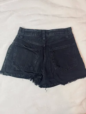 Abercrombie & Fitch frayed denim shorts in black - 24 thumbnail 2