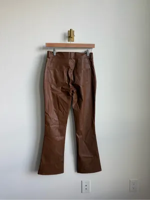 PAIGE Claudine Ankle Flare Faux Leather Pants Dark Argan Brown Size 25 NWT thumbnail 7