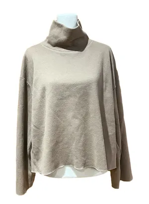 Zara Brown Ribbed Mock Neck Long Sleeve Cropped Shirt thumbnail 1