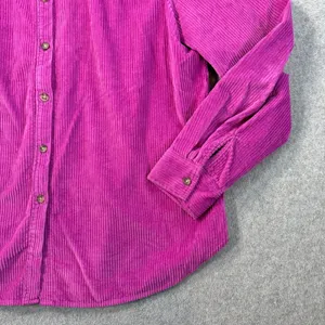 LOFT Magenta Corduroy Button Down Top Womens Medium Peter Pan Collar Puff Shoule thumbnail 2