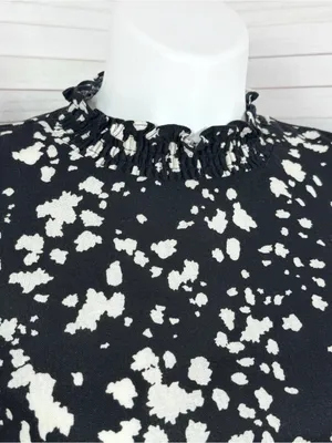 Who What Wear Linen Puff Sleeve Spotted Mini Shift Dress Black White Large thumbnail 6