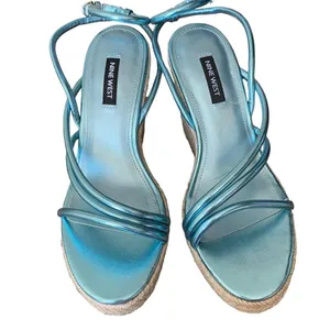 Nine West Hipsta3 Metallic Light Blue Wedge Sandals size 7.5 NWOB thumbnail 5