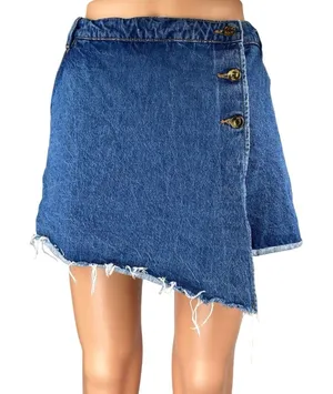 Zara Women's Blue High Waisted Cut-Off Skort Skirt Denim Jean Shorts Size XL thumbnail 1