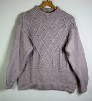 Amour Vert Women’s 100% Merino Wool Chunky Cable Knit Soft Sweater Lilac Sz XL thumbnail 1