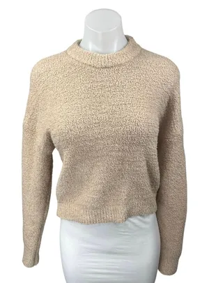 Abercrombie & Fitch Beige Long Sleeve Metallic Knit Mock Neck Sweater Top Size S thumbnail 1
