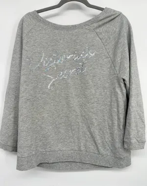 Victoria's Secret Size‎ Large Sweatshirt Sequin Bling Pullover Gray Spell Out thumbnail 1