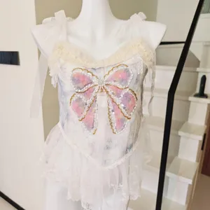 Sheer Mesh Cami Top Beaded Bow Embroidery Lace  thumbnail 2