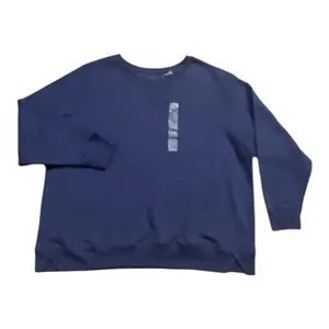 Women Navy Blue Cotton Sweatshirt Plus Size 2X Crewneck Fleece Athletic DIP thumbnail 2