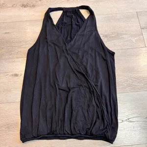 Fashion Black Sleeveless Wrap Neck‎ Ruched Hem Tank Top Womens Medium M thumbnail 2