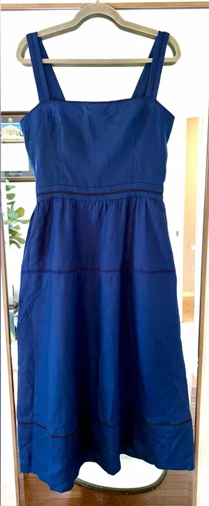 Reformation Everett Linen Midi Dress 100% Linen Navy Blue sz 12 *BROKEN ZIPPER* thumbnail 1