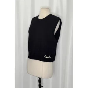 COACH Crewneck Sweater Vest Black Embroidered Organic Cotton Wool Cashmere Large thumbnail 5