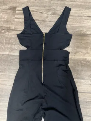 Rolla Coster Black Cutout Jumpsuit Gold Zip V-Neck Size S thumbnail 6