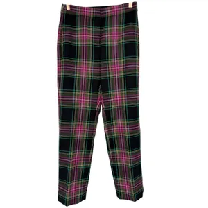 NWT J.Crew Kate Straight Leg Pants Pink Stewart‎ Tartan Plaid Wool Blend Size 0 thumbnail 5