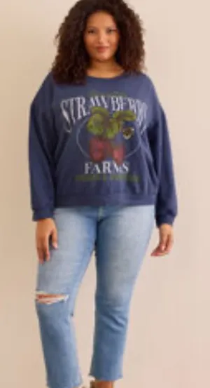 Arula Strawberry Farms Navy Crewneck Sweatshirt NWT 2X thumbnail 1