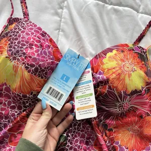 NWT Simply Fit Tropical Tankini Top Swimsuit Womens‎ Large Floral Pink Feminine thumbnail 2