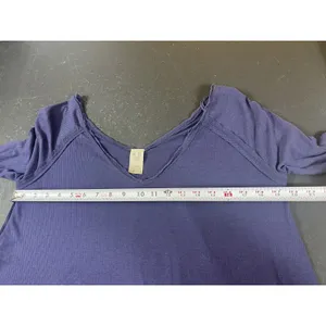Free People We The Free Blue Ribbed Peplum Top Oversized XS Boho Raw Hem L Vneck thumbnail 11