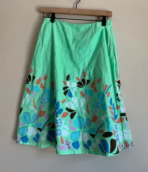 Harold's Mint Green A-Line Skirt with Multicolor Floral Border Women 2 Cotton thumbnail 1