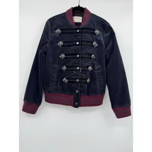Free People Jacket Womens XS Black Red Atlas Corduroy Cord Bomber Coat Steampunk thumbnail 3