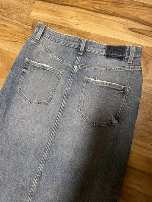 ZARA Denim High-Waist Blue Denim Maxi Skirt with Front Slit Jean Skirt Z1975 Size Med thumbnail 7
