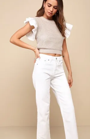 Anthropologie En‎ Saison Knit Sweater Tank Sleeveless Blouse XS Cream Tan thumbnail 1