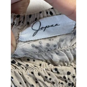 Japna‎ Ruffled Sleeve Smocked Peplum Top, Beige and Black Polka Dot, Square Neck thumbnail 5