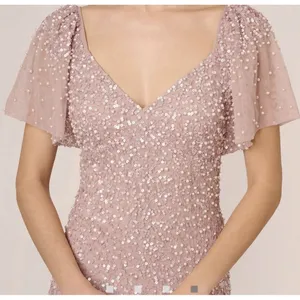 ADRIANNA PAPELL Pink Beaded Mesh Maxi Dress Size 6 Maxi thumbnail 4