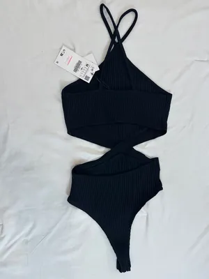 NWT Zara Cut Out Halter Bodysuit – Black – M thumbnail 11