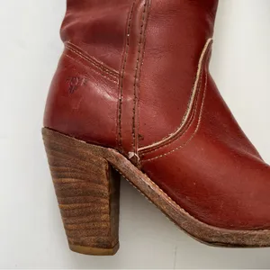 Frye Vintage Redwood Mahogany Red Leather Tall Heeled Boot Size 5.5 thumbnail 2