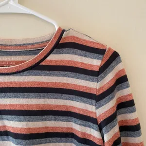 2/$15 S- American Eagle Soft Plush Coral Navy Striped Long‎ Sleeved Top thumbnail 2