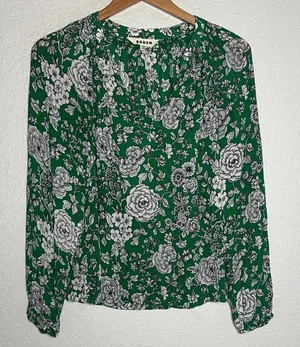 Boden Kelly Green Floral Blouse Sheer Long Sleeve Feminine Romantic Fall thumbnail 1