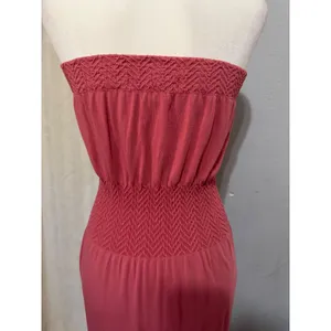 Lark + Grey Maxi Dress S/M Pink Strapless Smocked‎ Waist Rose Tube Summer Beach thumbnail 10