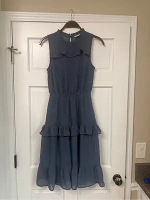 Sleeveless Ruffle Tiered Midi Dress in Slate Blue thumbnail 2