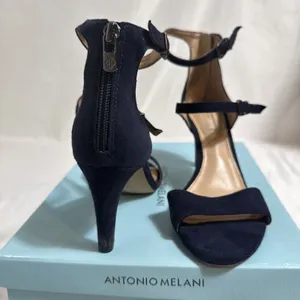 Antonio Melani Navy Suede Shoes Womens 8 M Open Toe Strappy Heels Zipper thumbnail 9