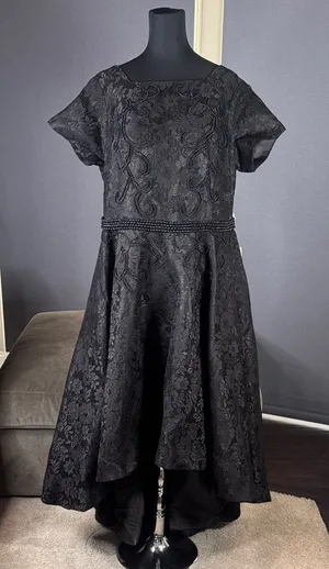 Women’s Black Satin & Lace Hi Low Prom Party Dress Beading Detail Size 18 NEW thumbnail 1