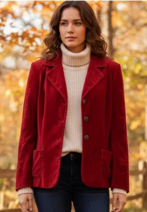 Women's red velvet blazer size M thumbnail 1