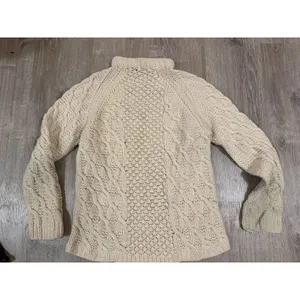 Vtg Hand Knits Cable Sweater Cream Irish Wool Aran Fisherman M thumbnail 6