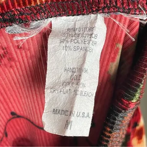 Vintage Floral Top Velvety Ribbed Short Sleeves Deep Red Mock Neck‎ Women Medium thumbnail 3