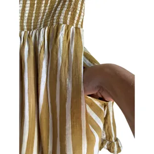 Anthropologie XS Smocked Mini Skirt Mustard Stripe Boho Beach Cover Up Pockets thumbnail 6