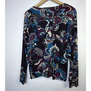 Chico's 2 Travelers Black blue large Paisley Floral Long Sleeve Blouse western thumbnail 8