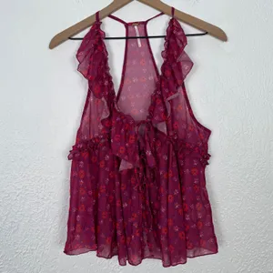 Free People Fearless Knit Tank Dragonfruit Combo Ruffle Tie Front Size Small thumbnail 2