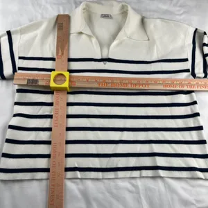 Pimkie Collection Striped Collared Knit Sweater Womens Size‎ S Cream Navy thumbnail 8