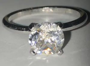 Size 7 Silver Tone CZ Rhinestone Round Solitaire Vintage Wedding Engagement Ring thumbnail 1