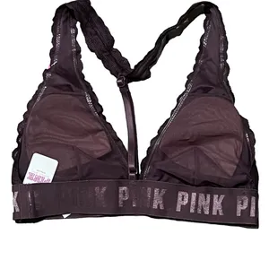 PINK Victoria's Secret XS Black Floral Lace Bralette Wireless T-Strap thumbnail 4