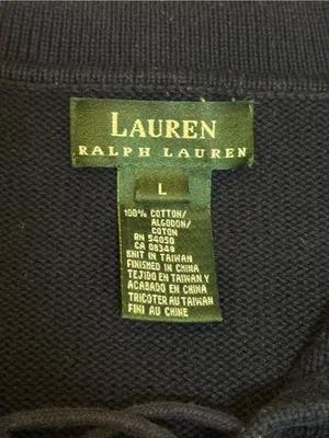 Lauren Ralph Lauren Lace Up Sweater L Navy Crest Cotton Knit Collared Preppy thumbnail 6