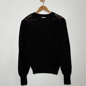 Zara textured open‎ knit chunky sweater crewneck balloon sleeves black size M thumbnail 4