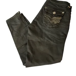 MEK‎ Denim Y2K Jeans Black Charcoal Straight Leg Embroidered Flap Pocket Size 30 thumbnail 2