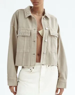NWT‎ Zara Piercing Cropped Overshirt Jacket in Taupe Size Extra Large thumbnail 1