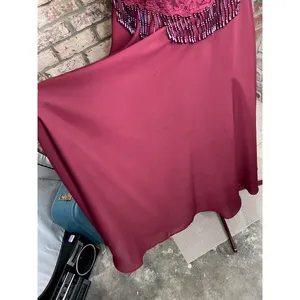 formal dress prom maroon wine red lace beaded fringe thumbnail 6