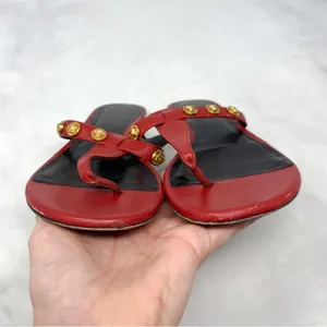 VERSACE Medusa Logo Studded Leather Thong Slide Flat Sandal Shoes Red Gold 38 thumbnail 5